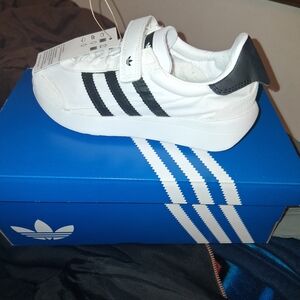 Adidas Kids White and Black Strap Sneakers